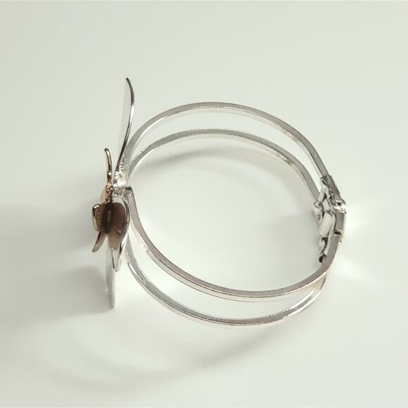 Metal Double Butterfly Silver and Copper Hinge Bracelet - Picture 3 of 6